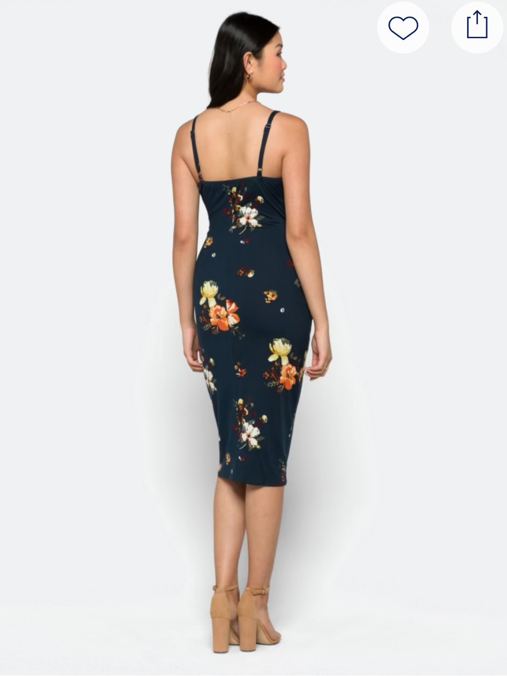 nine britton Navy Floral Knot-Front Midi Dress - Picture 3 of 13
